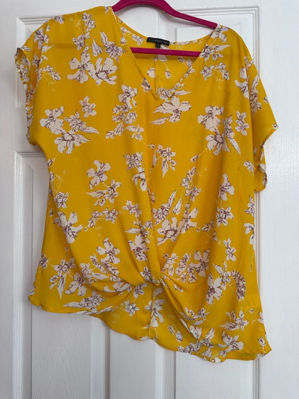 Women's Yellow Floral Twist-Front Blouse